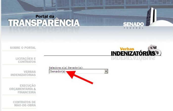 Clique na setinha no campo de pesquisa e escolha o senador...