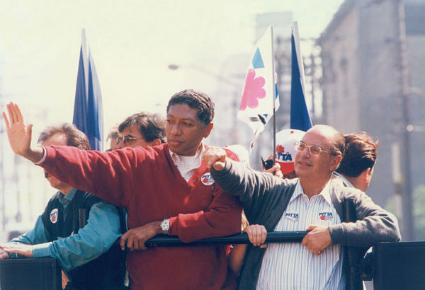 Pitta e seu padrinho Paulo Maluf em mais uma carreata da campanha à prefeitura de São Paulo em 1996
