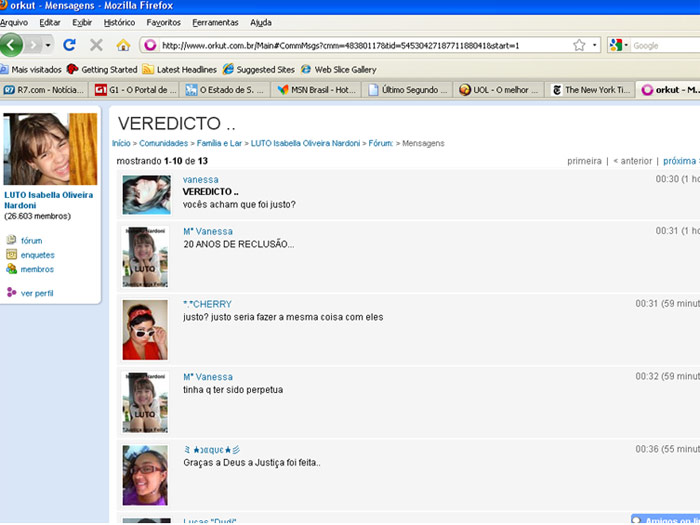 orkut reprodu&ccedil;&atilde;o caso Isabella
