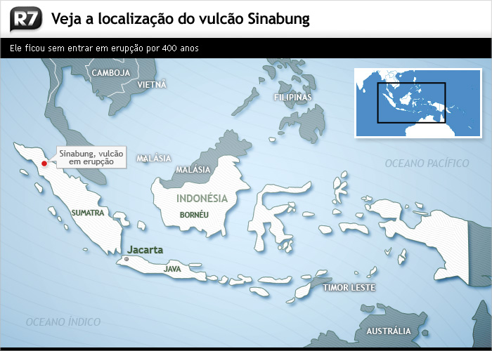 mapa, vulc&atilde;o, indon&eacute;sia