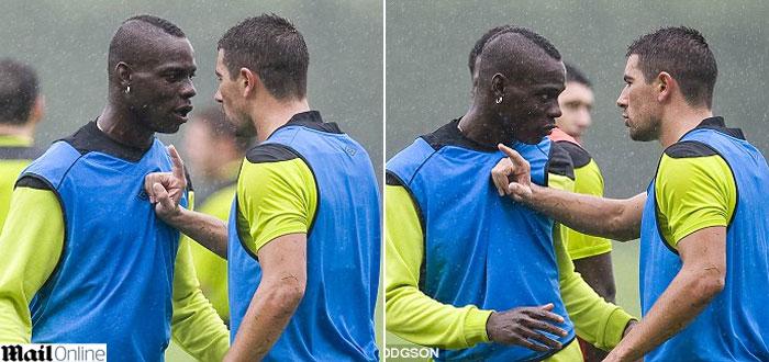 Balotelli, à esquerda, arrumou encrenca no Manchester City. Não é a primeira vez... (Reprodução/Daily Mail) balotelli_briga