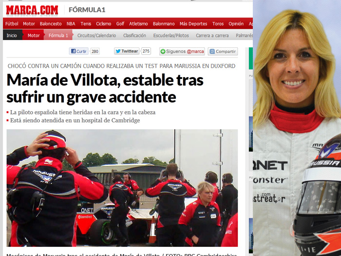 Piloto de testes espanhola da F-1 est&aacute; consciente - Esportes - R7.com