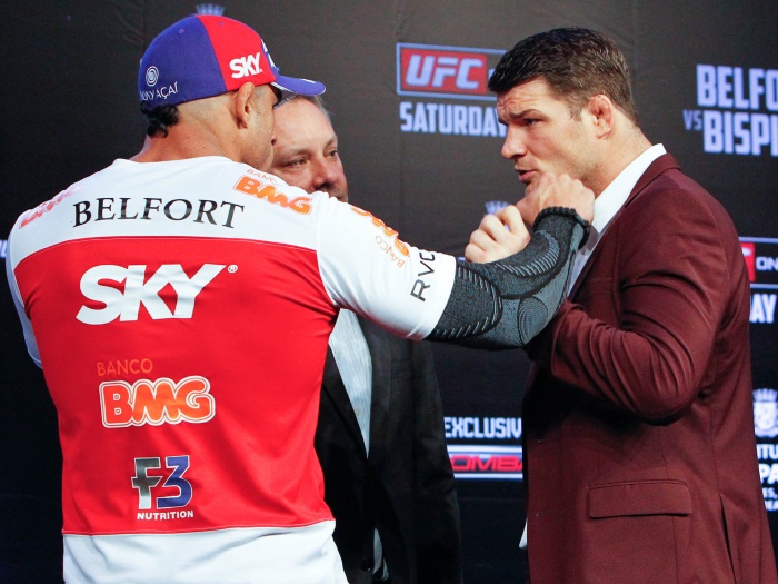 Vitor Belfort e Michael Bisping se estranharam após a coletiva de imprensa (Gazeta Press) encarada-700