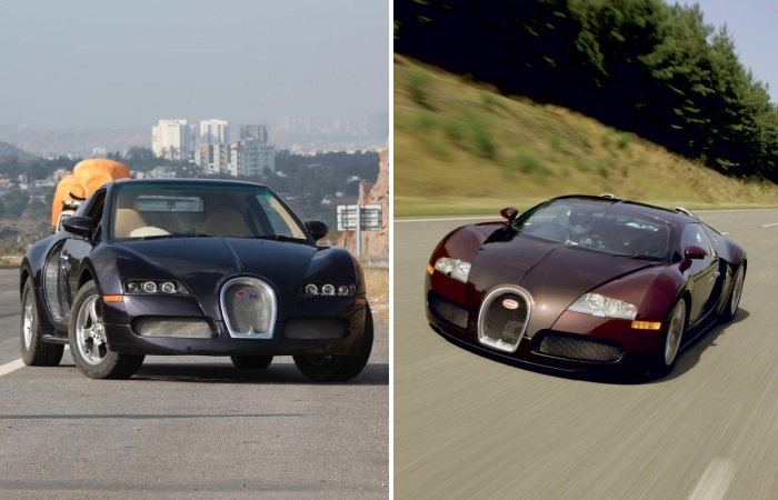 Montagem/Divulgação/SF Carz O Bugatti Veyron (à direita) é o carro mais rápido e, possivelmente, um dos mais desejados do mundo. Porém ele custa mais de R$ 7 milhões, e sua produção é...