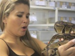 Depois de tratamento inusitado com <br>veneno, Mulher Maçã visita cobras
