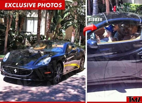 Reprodução/TMZ Bieber curte Ferraris, embora não tenha lá muito talento para dirigi-las. Esta foto foi tirada pouco depois de o cantor dar um "totó" com sua Ferrari Calif...