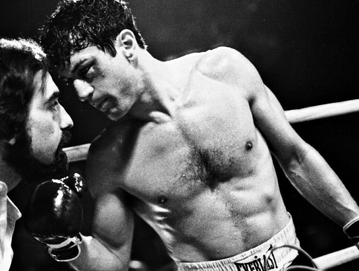 Scorsese e Robert De Niro no set de filmagens de Touro Indomável