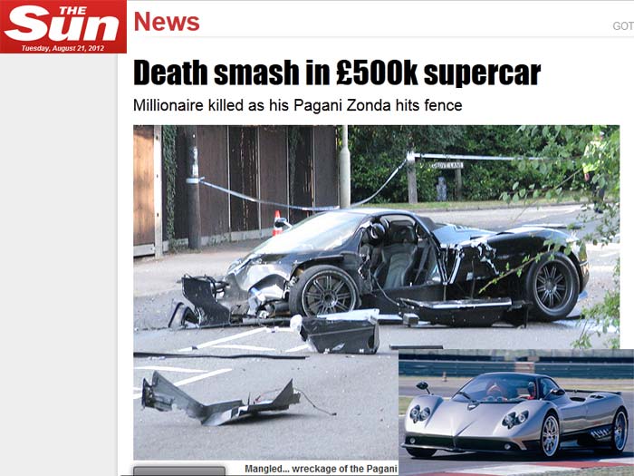 Carro ficou totalmente destruído (Reprodução/thesun.co.uk) reino unido, carro, milionário, 700