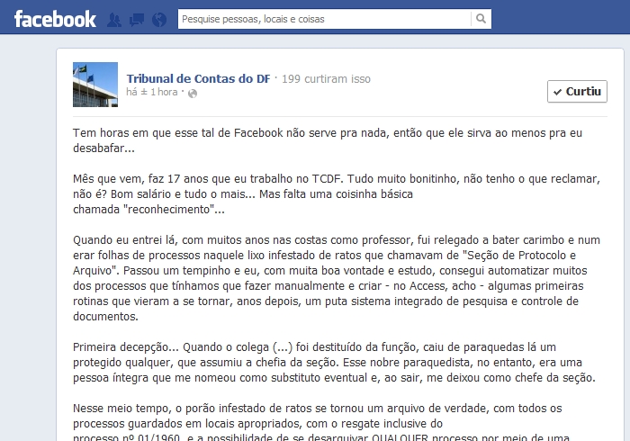 Texto foi postado pouco depois da meia-noite desta quinta-feira e apagado logo pela manhã