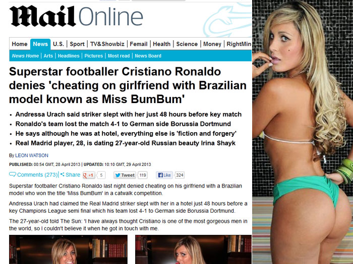 Cristiano Ronaldo nega romance com Andressa Urach: &ldquo;Quer ...