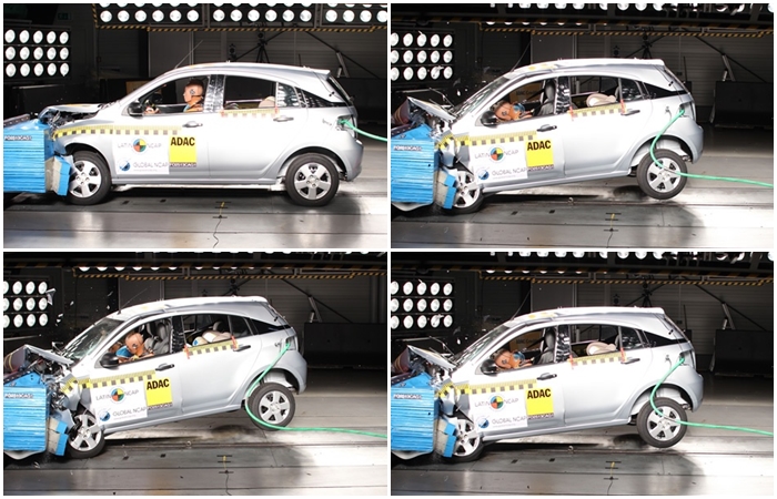 Crash-test do Chevrolet Agile: as versões sem airbag foram piores do que o chinês JAC J3 (Montagem/Divulgação) Agile